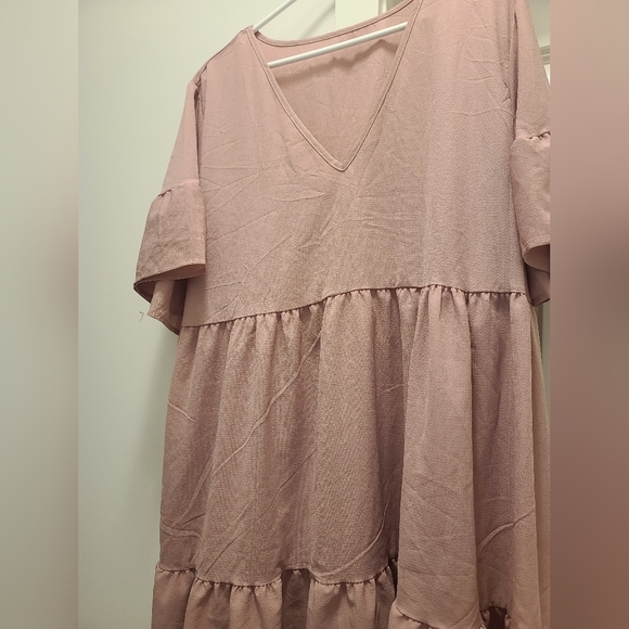 Pink Ruffled V-Neck Midi Dress - Picture 3 of 9